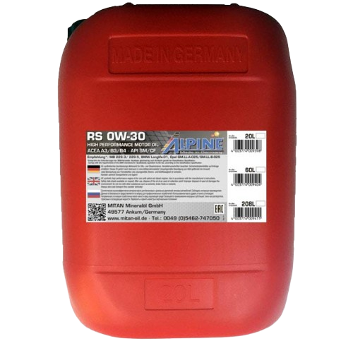 Моторное масло Alpine RS 0W-30, 20л