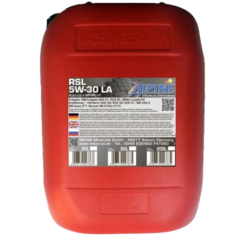 Моторное масло Alpine RSL 5W-30LA, 20л