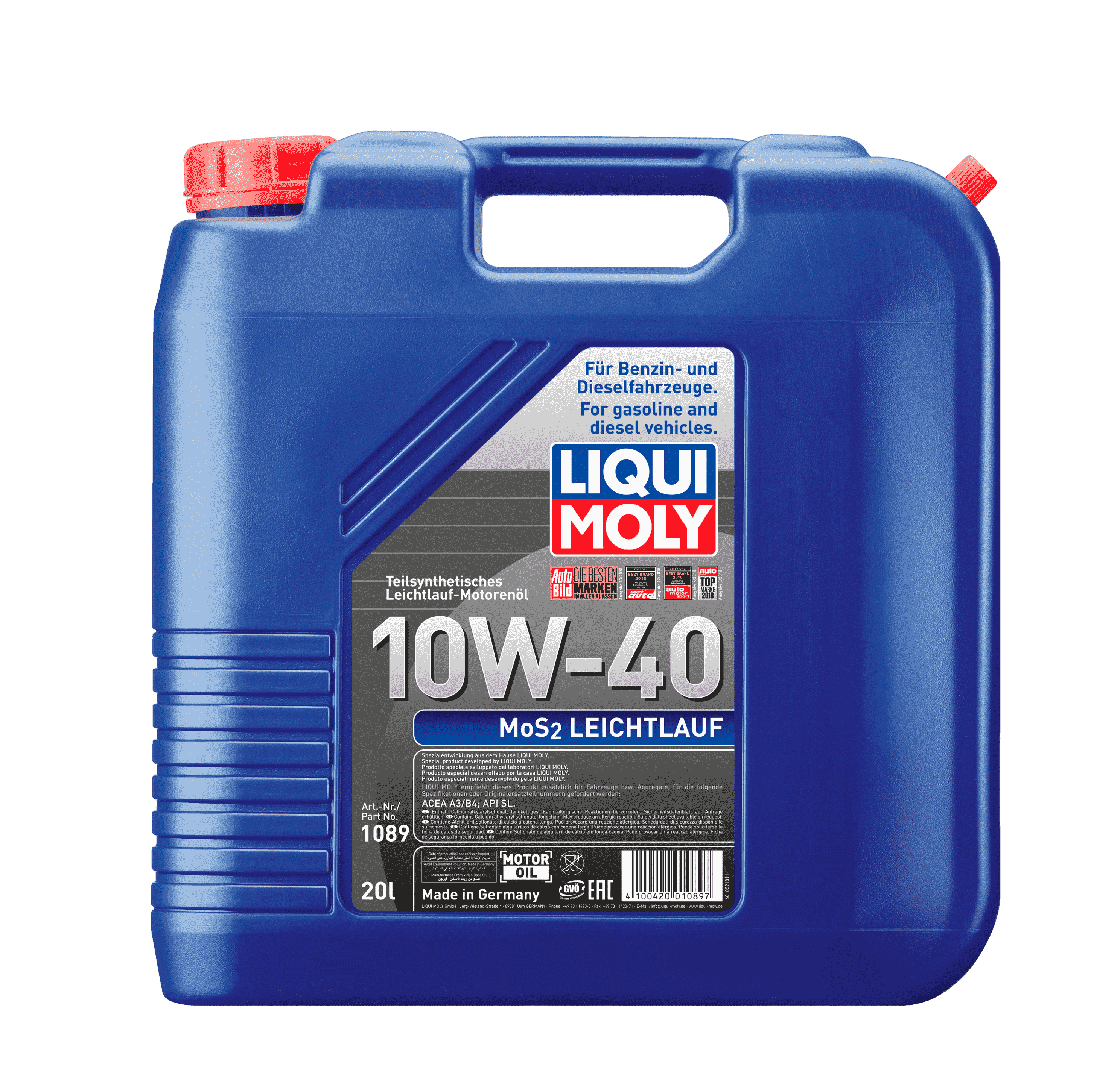 Моторное масло Liqui Moly MoS2 Leichtlauf 10W-40, 20л