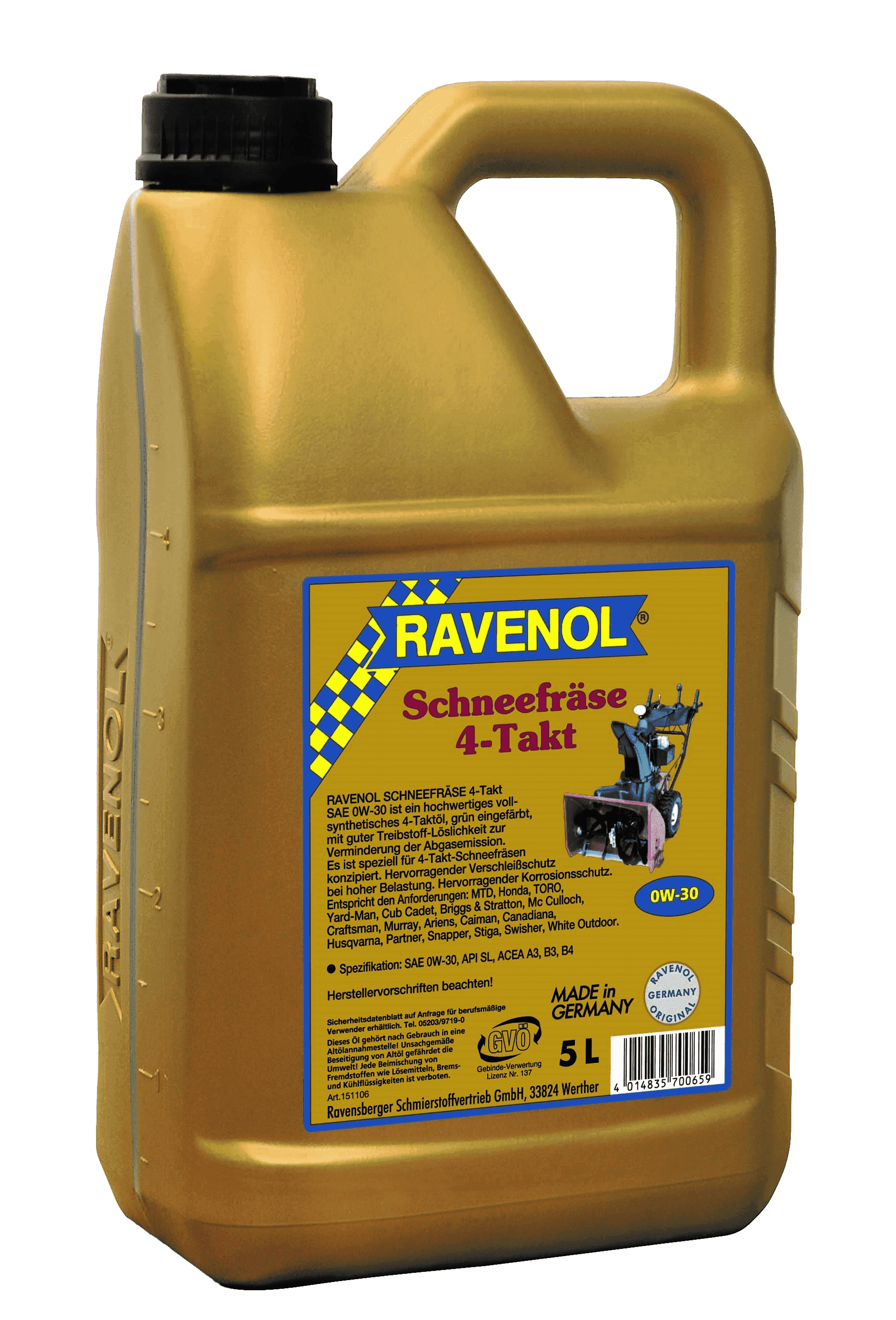 Моторное масло Ravenol Schneefraese 4-Takt 0W30, 5л