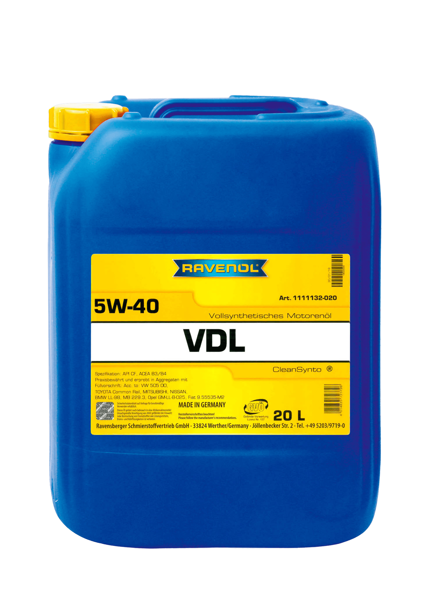 Моторное масло Ravenol VDL SAE 5W-40, 20л