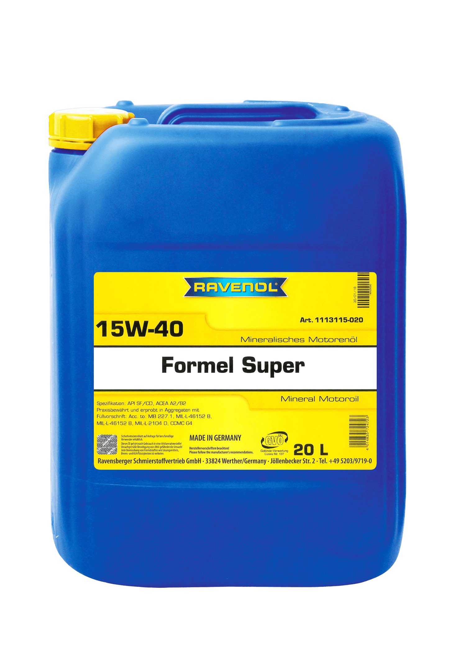 Моторное масло Ravenol Formel Super SAE 15W-40, 20л
