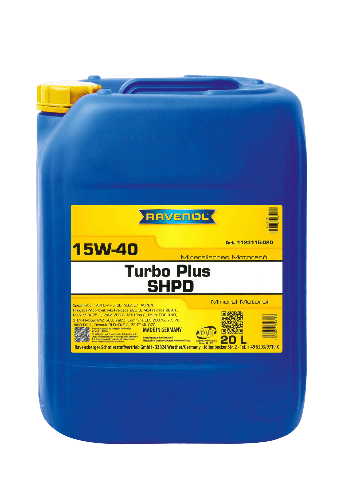 Моторное масло Ravenol Turbo plus SHPD SAE 15W-40, 20л