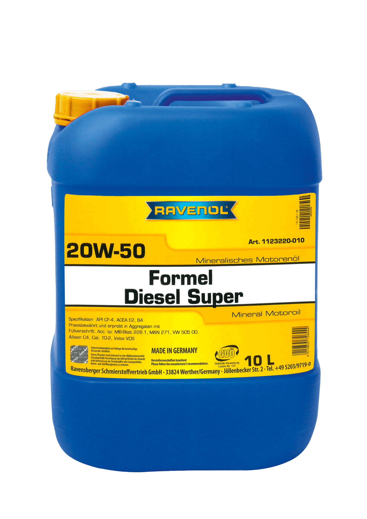 Моторное масло Ravenol Formel Diesel Super SAE 20W-50, 10л