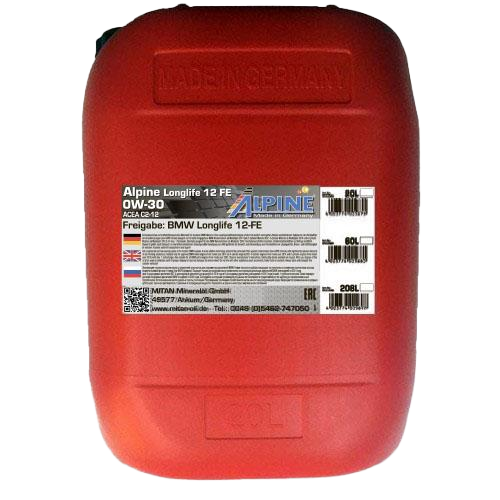 Моторное масло Alpine Longlife 12 FE 0W-30, 20л